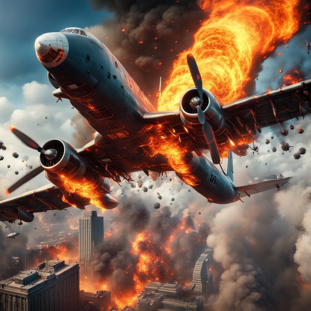Burning Plane Falling: Detailed Matte Painting