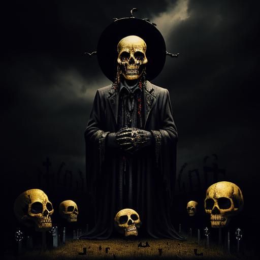 Terrifying Golden Skull in Death Metal Cemetery