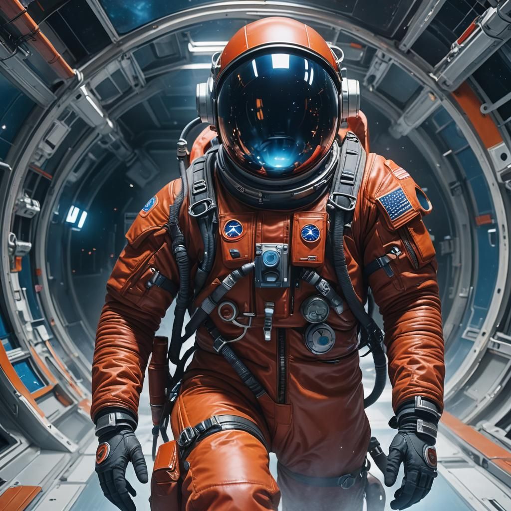 Red Puffy Spacesuit in Fantastical Concept Art Style