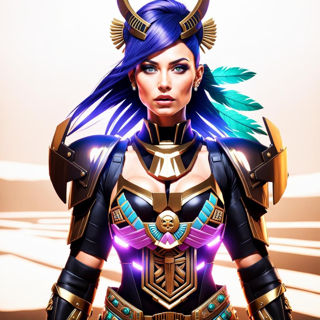 Aztec Battle Sister in Cyberpunk Armor, 8K Render