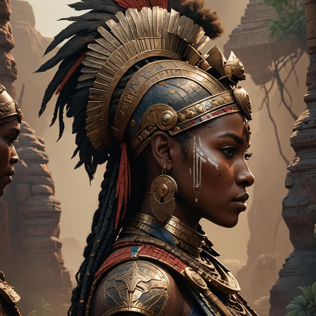 Ancient African Warrior Profile in Detailed Matte Painting