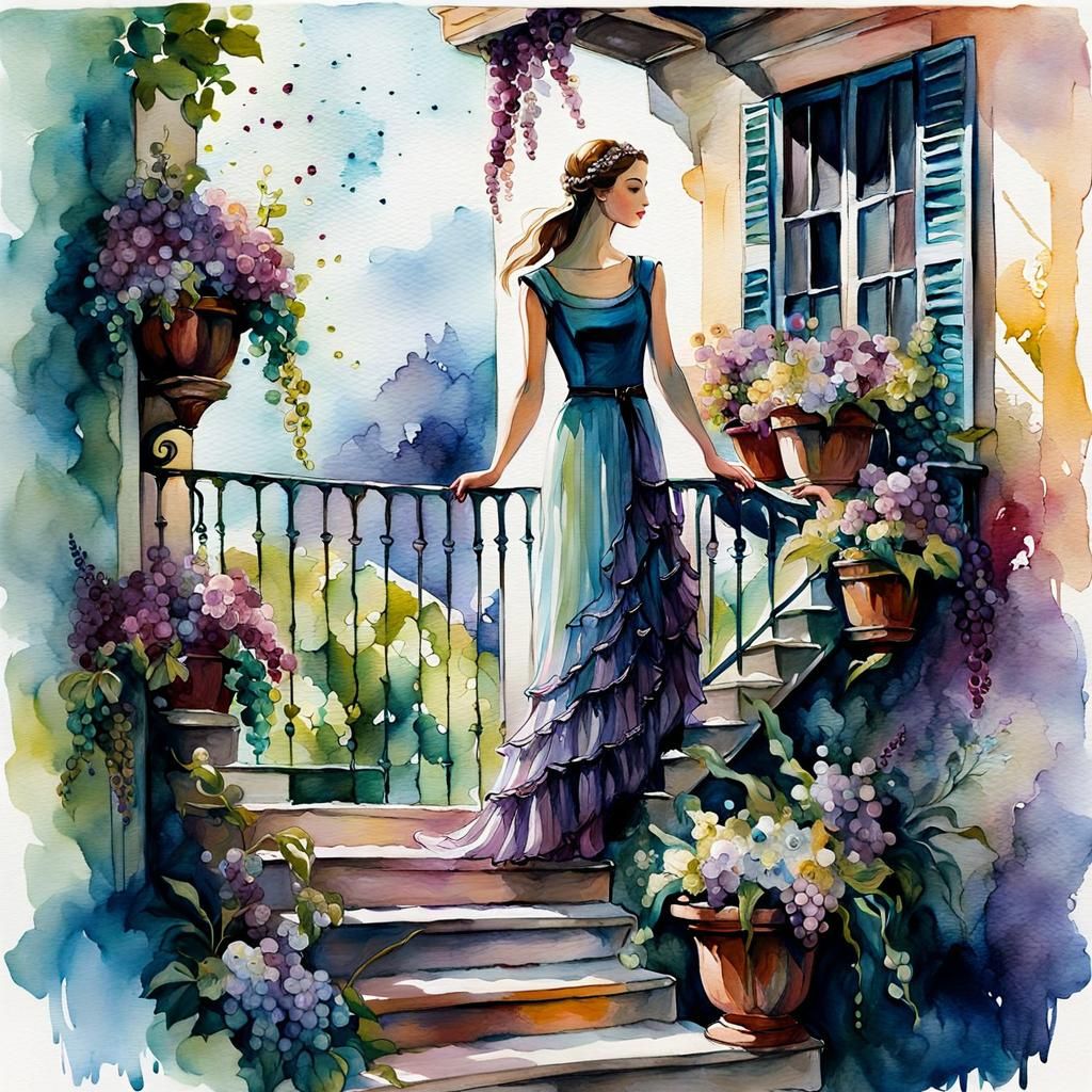 Romantic Balcony Scene: Juliet and Romeo, Oil Sketch