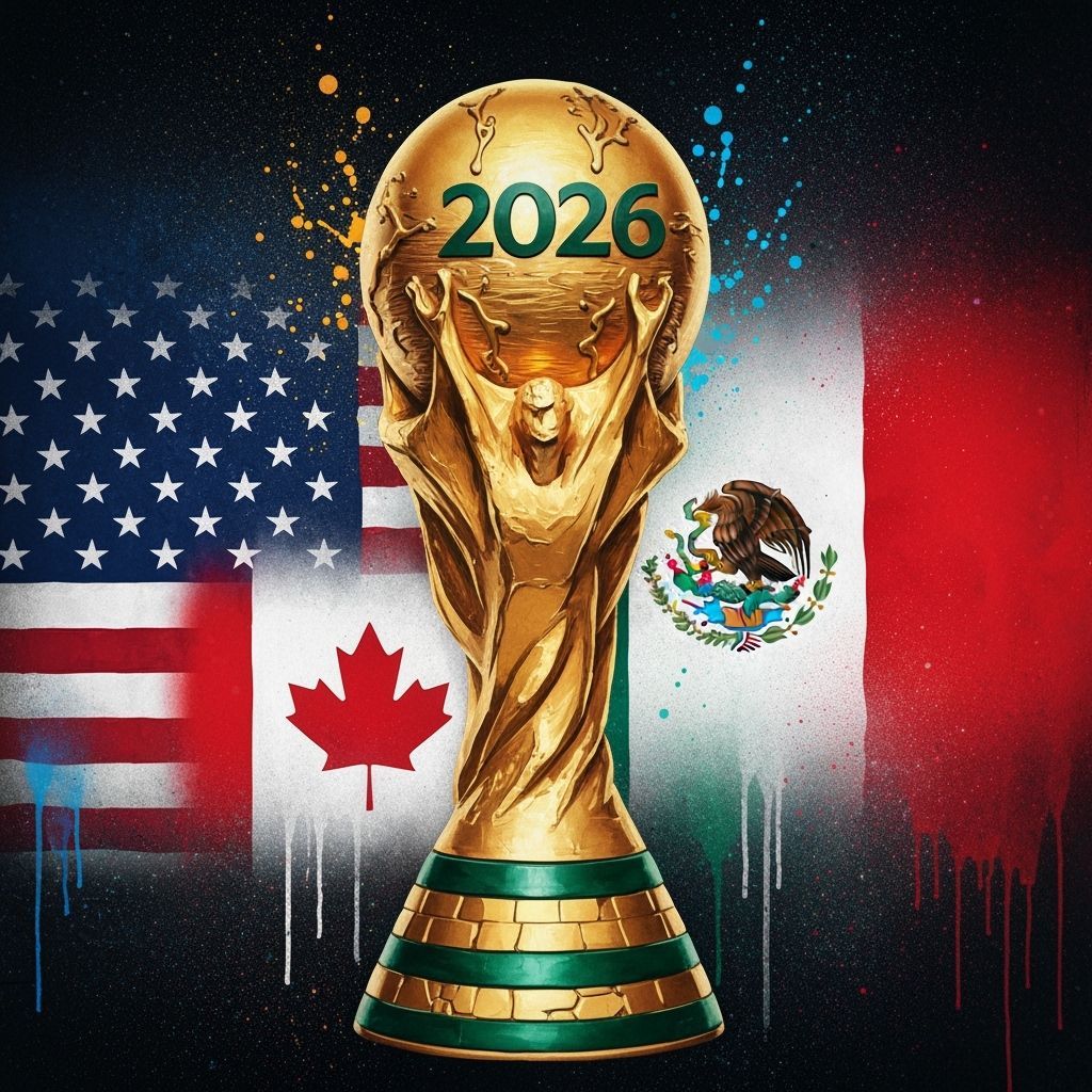 FIFA World Cup Trophy 2026 with Host Nation Flags