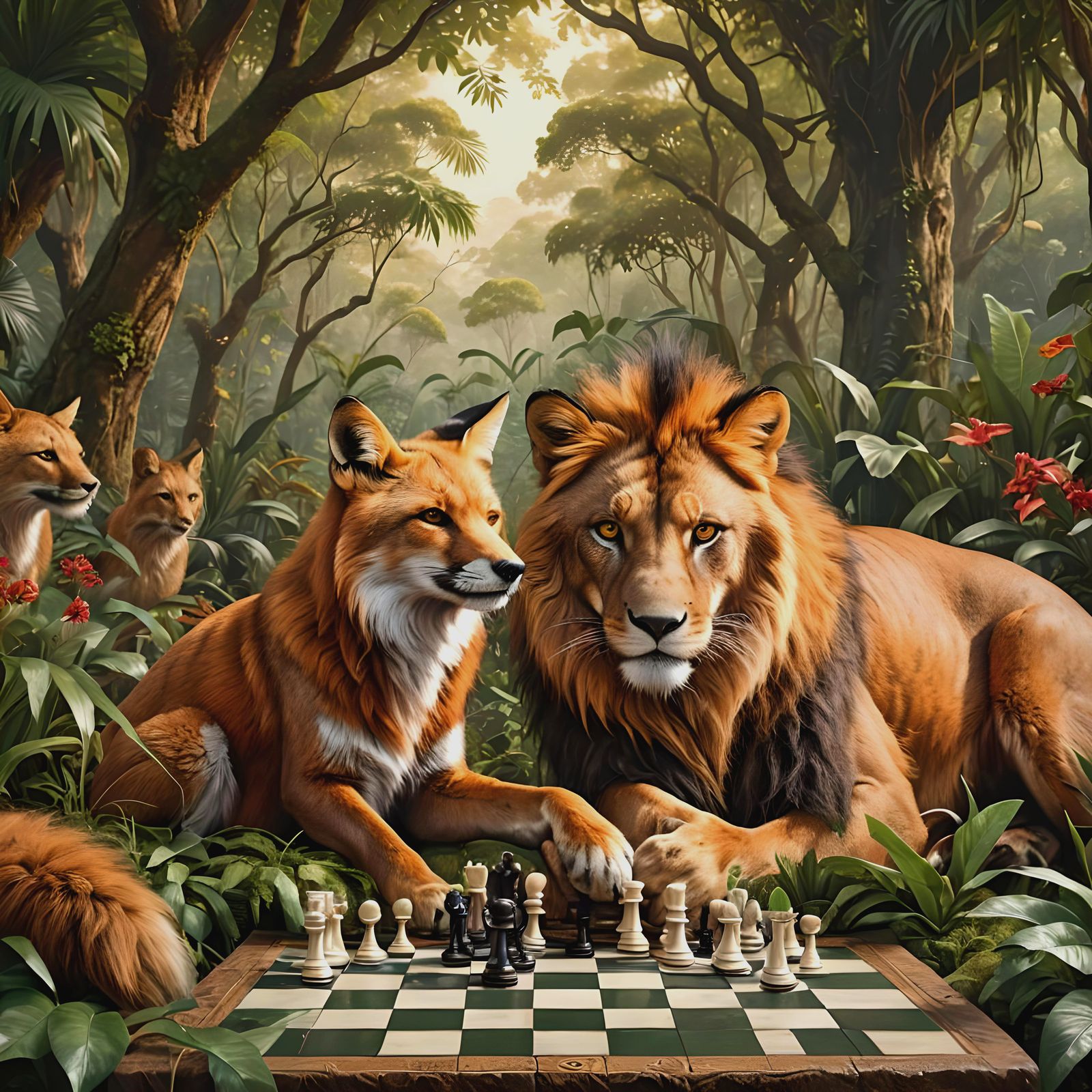 ultra-realistic and highly detailed scene depicts a fox and ...