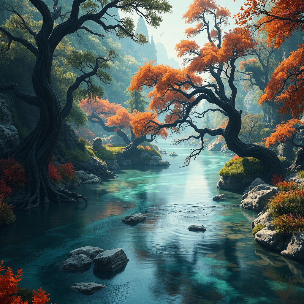 Mystical River Landscape in Matte Painting Style