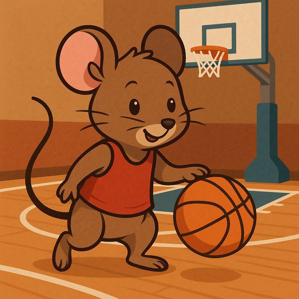 Brown Mouse Wearing a Red Jersey on the Court