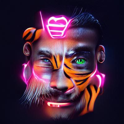 Neon Tiger Man Digital Art in 8k Resolution