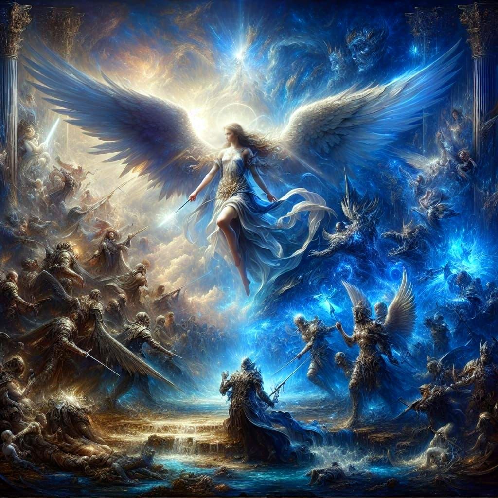Archangel Amidst Epic War Scene in Dark Fantasy Style