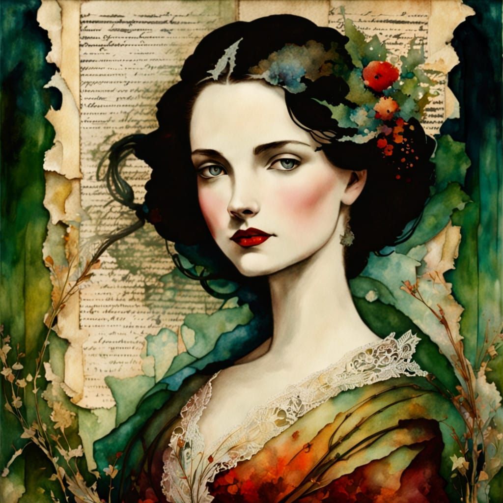 Lady Green in Whimsical Watercolor Harmony