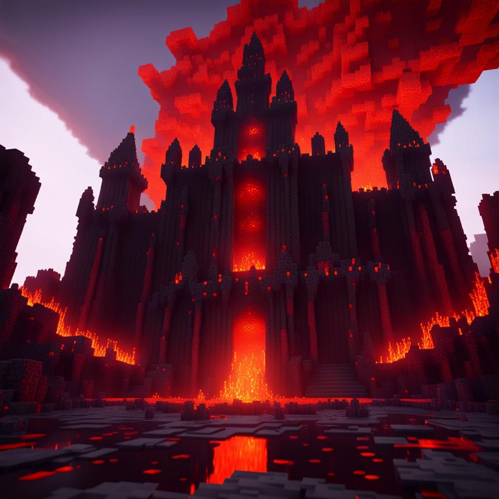 Minecraft Nether Castle: Detailed Matte Painting