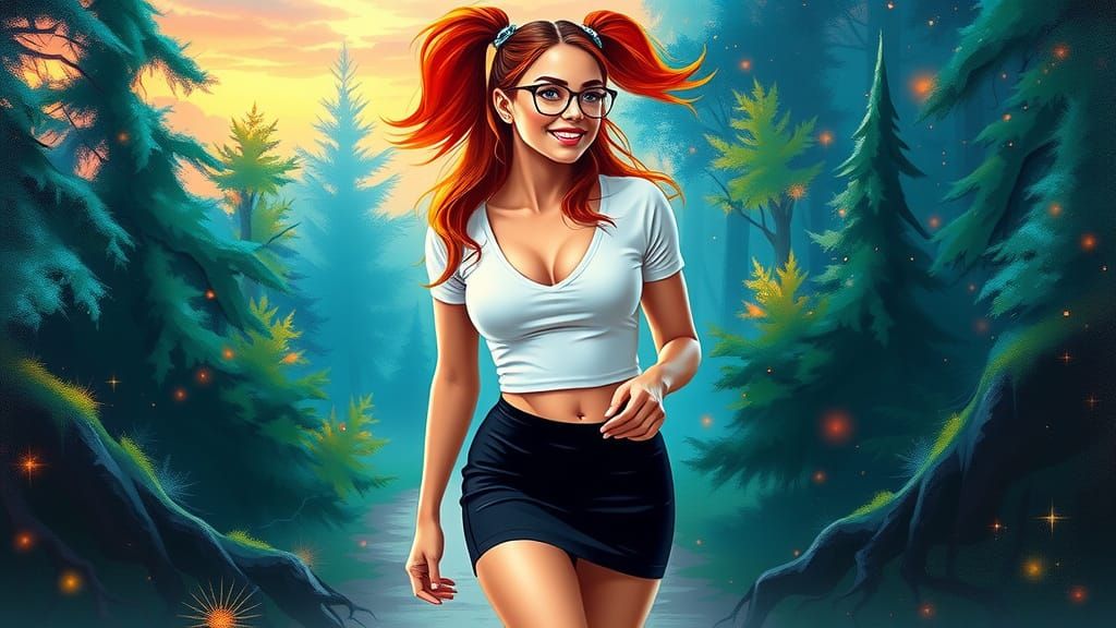 Vibrant Fitness Model Walks Mystical Forest Path in Energeti...