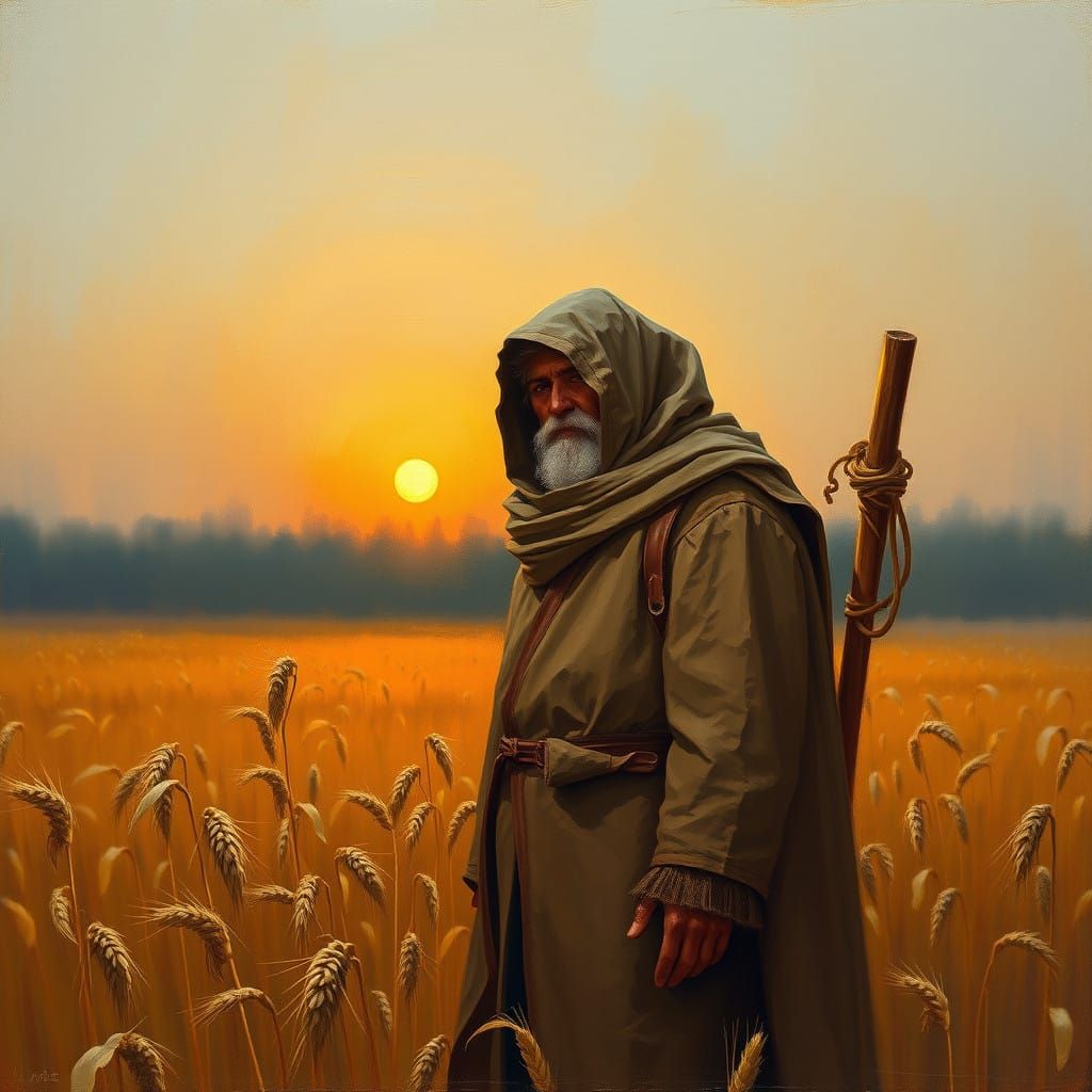 Solemn Reaper in Golden Wheat Field at Sunset