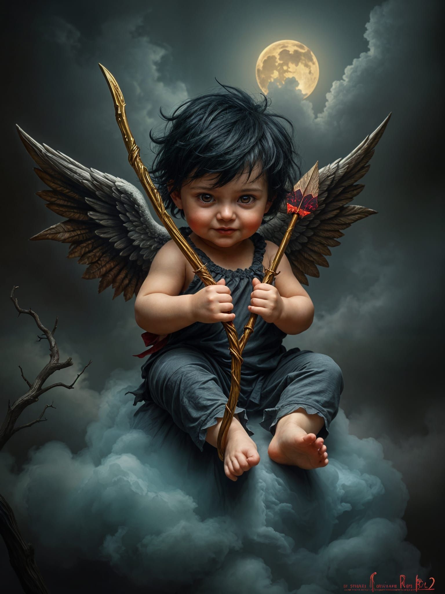 Sinister Cherub Baby with Bow and Arrow