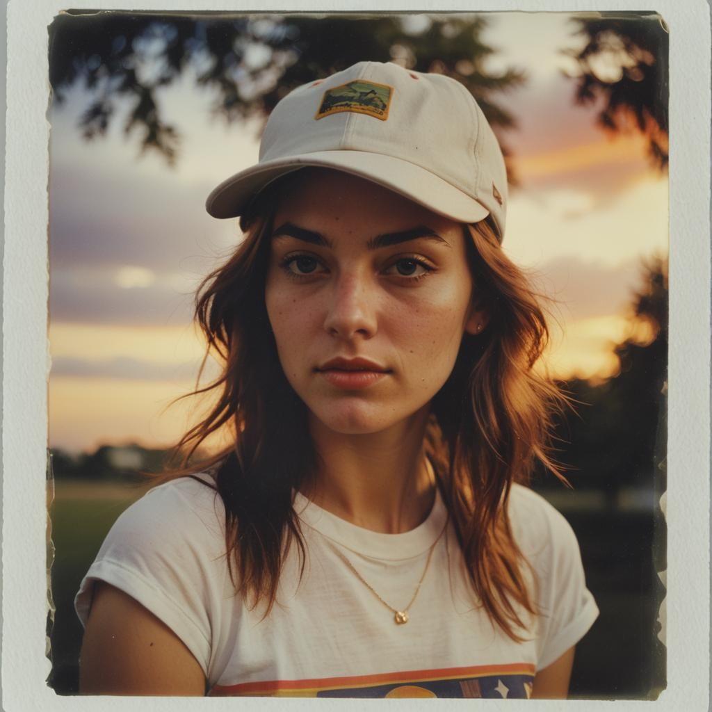 1970s Polaroid Photo of Woman in Baseball Hat