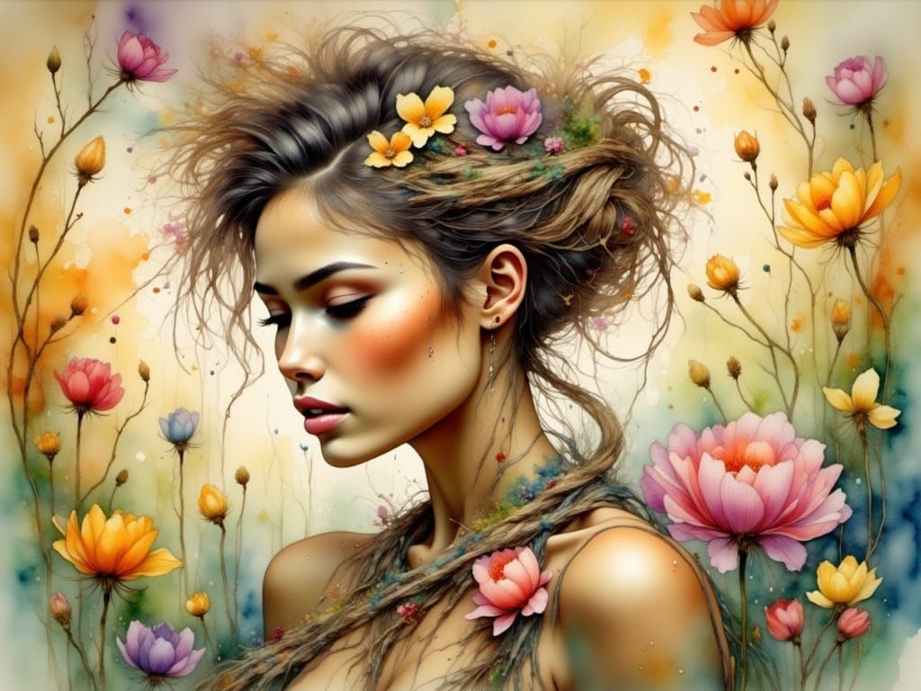 Whimsical Plant-Human Hybrid in a Vibrant Forest Setting