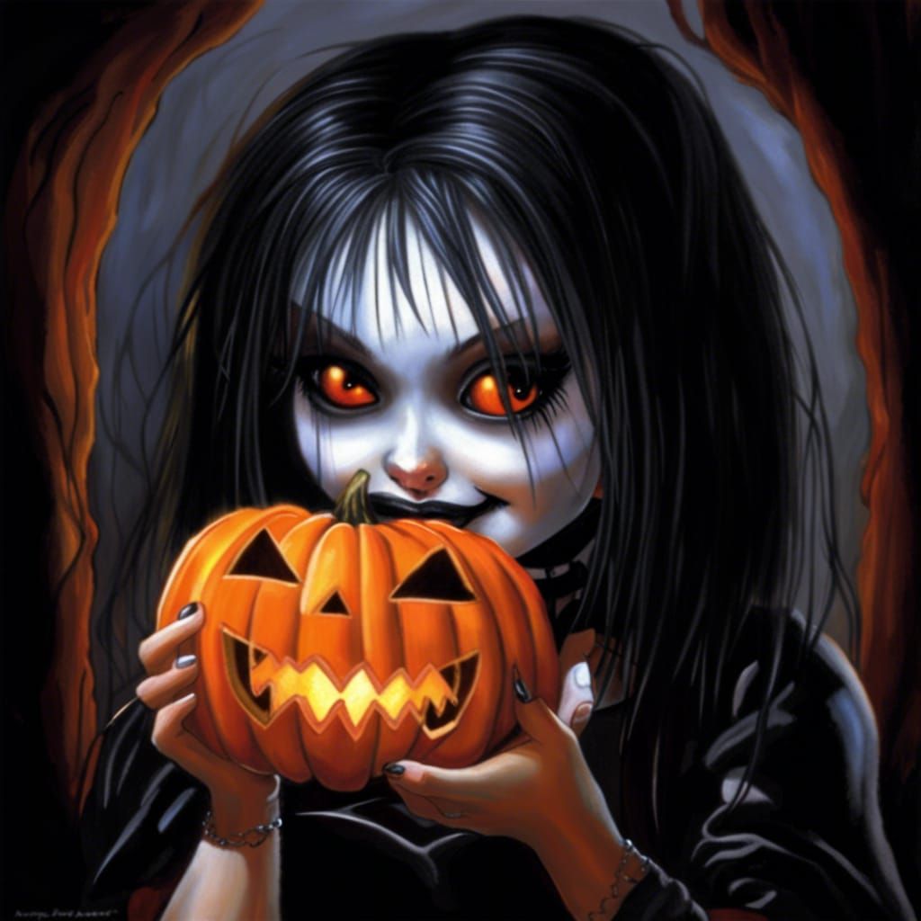 Cute Goth Girl Carves Spooky Jack-O-Lantern