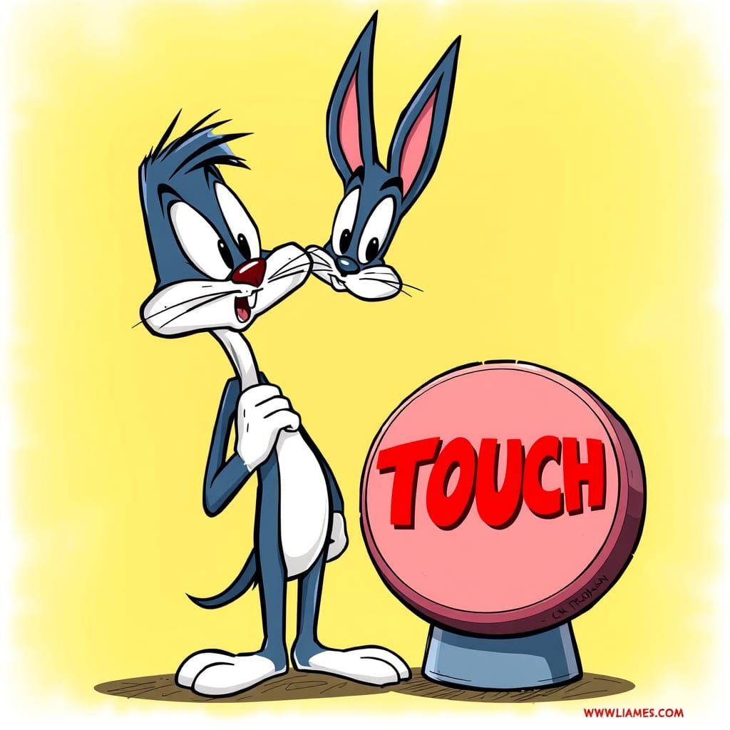 Cartoon Character Contemplates Ominous Button in Classic Sty...