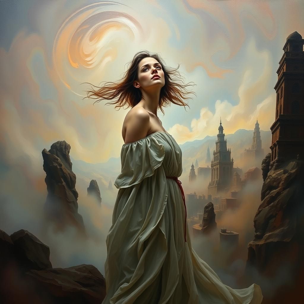 Dreamlike Woman in Surreal Landscape, Salvador Dali Style