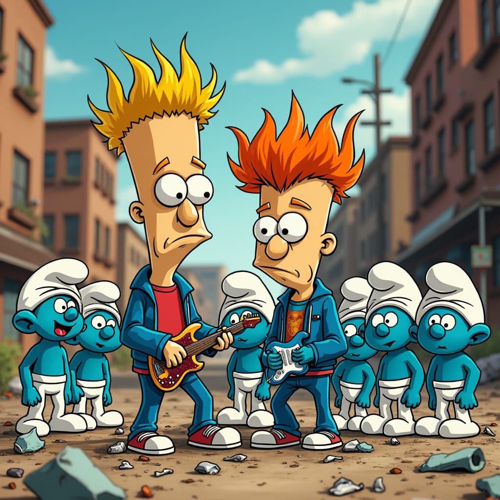 Beavis, Butthead, and Smurfs in Dystopian Setting