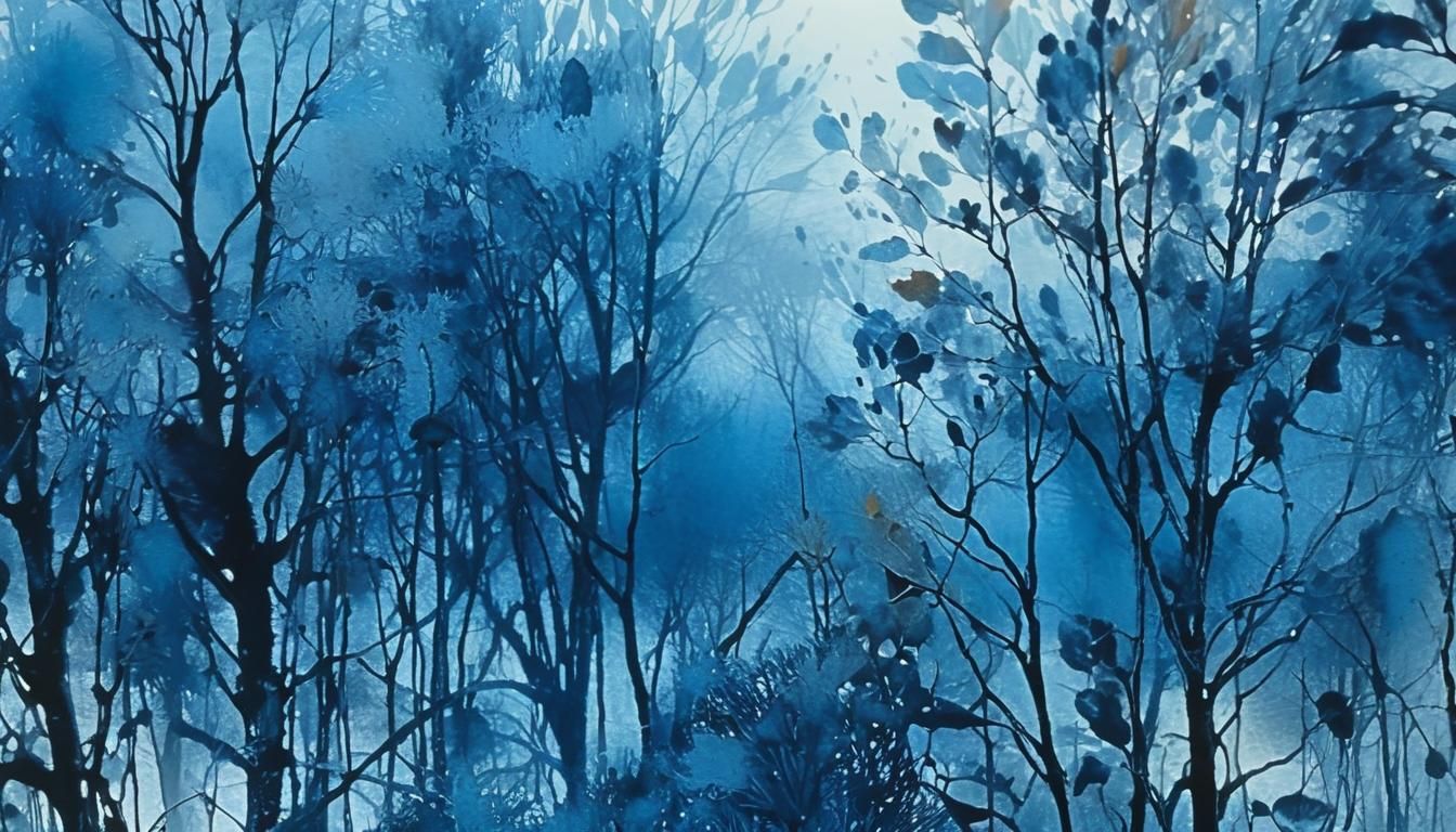 Ethereal Ink Art: Autumn Leaves in First Frost