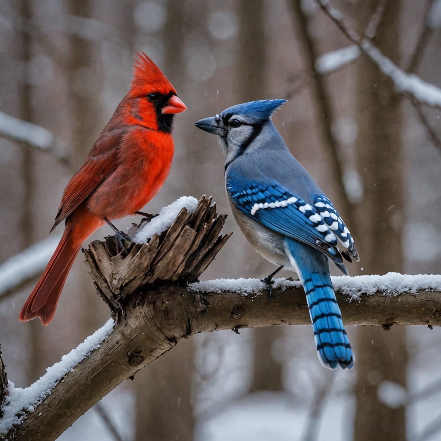 Cardinal and Blue Jay Winter Song