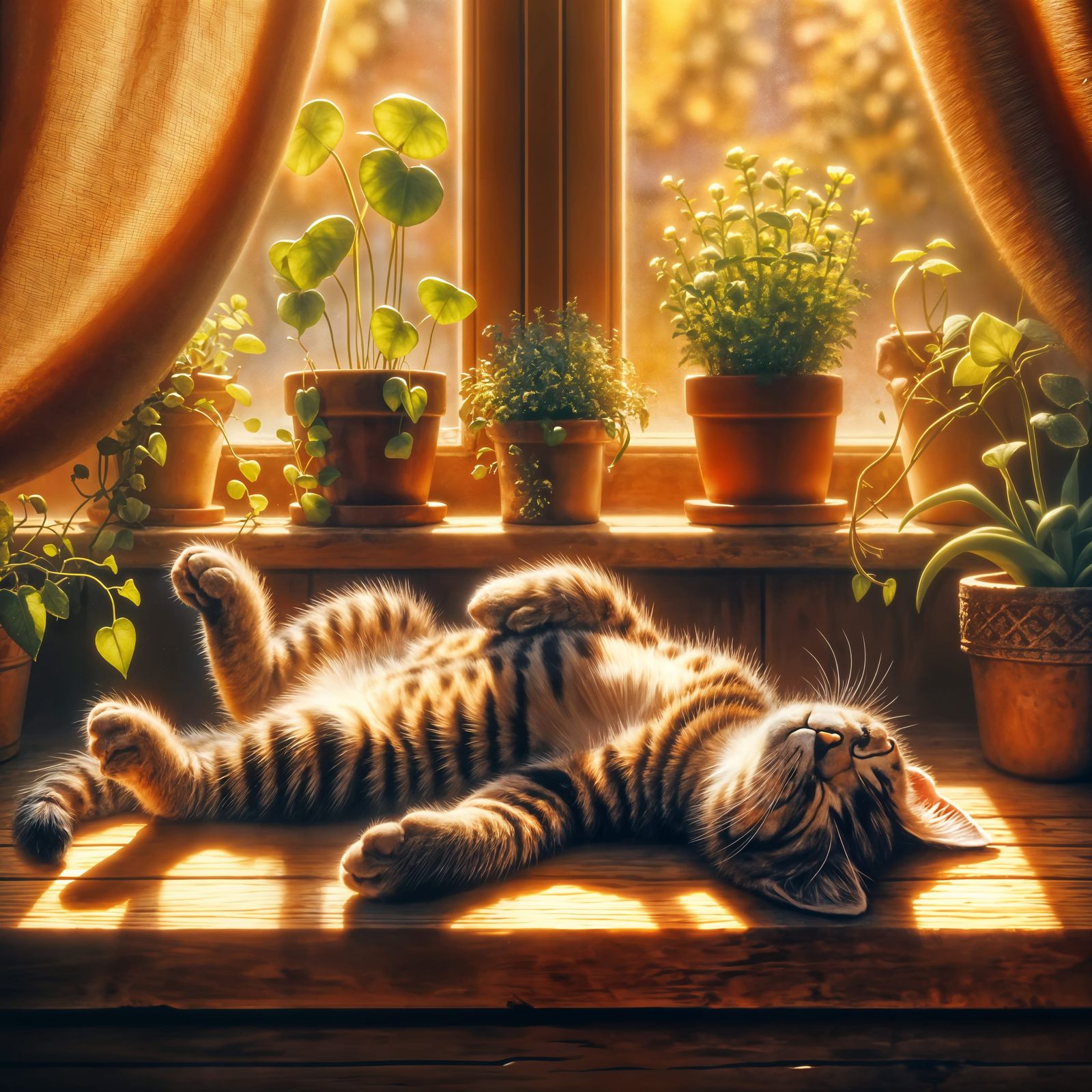 Tabby Kitten Napping in Warm Sunlight