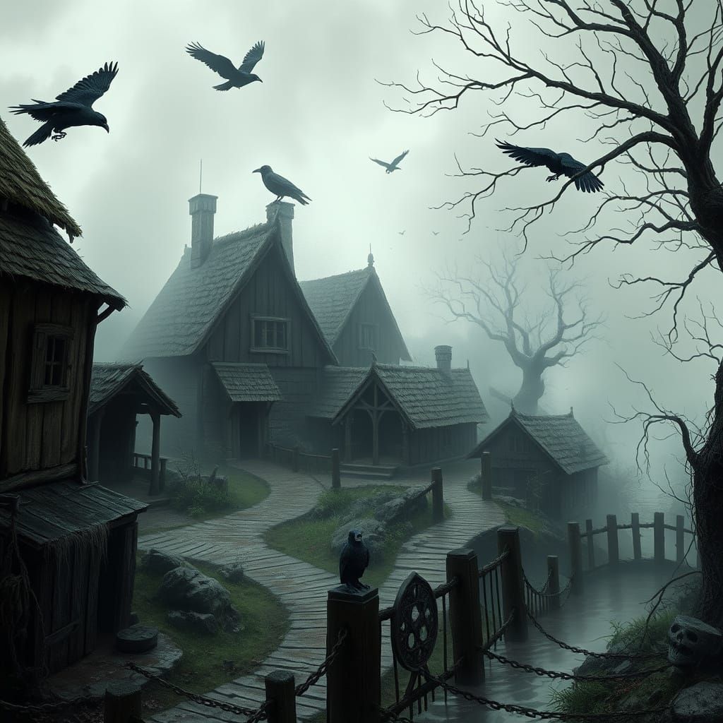 Eerie Fog-Shrouded Village on the Edge of the Whispering Mur...