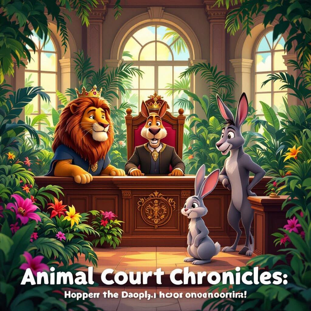 Animated Jungle Courtroom with Animal Lawyers and Lion Judge