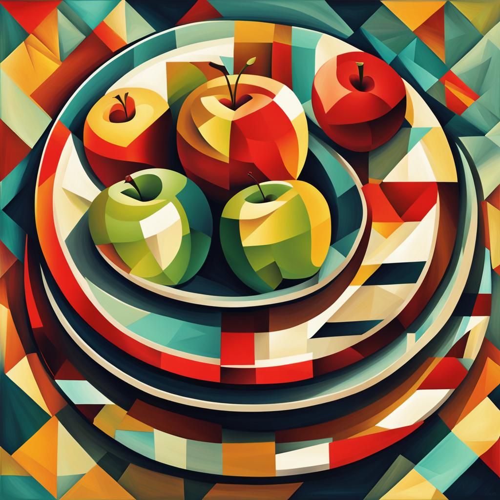 Cubist Apple Plate in Geometric Fauvism Style