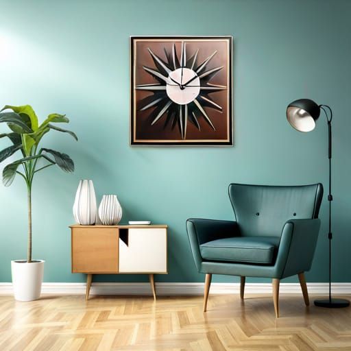 Mid-Century Modern Interior with Starburst Clock