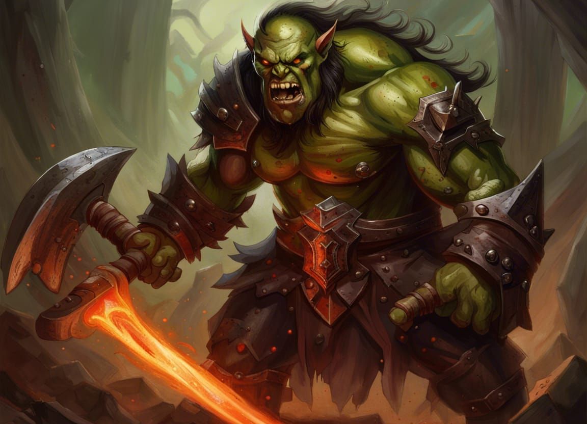 Ferocious Orc Warrior with Double-Bladed Axe