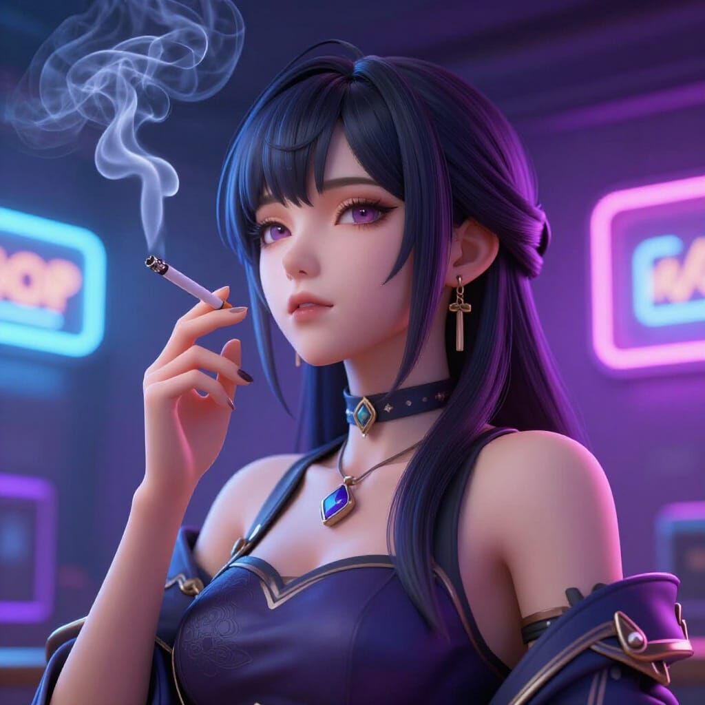Attractive Woman Smoking in 3D Anime Style