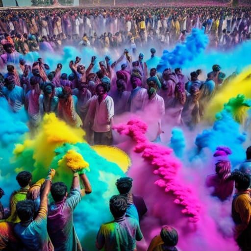 Giant Dragon Emerges From Blue Holi Cloud
