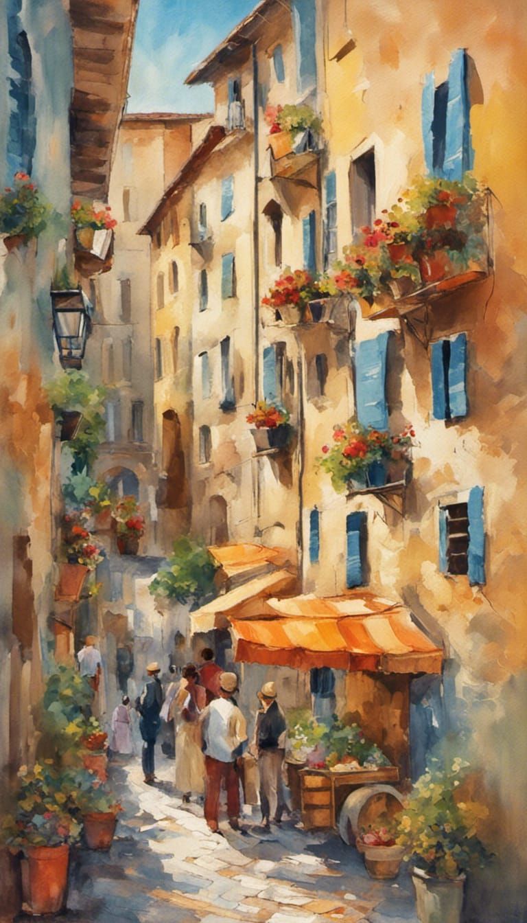 16k resolution, a bustling farmers market in Bardi, Italy. C...