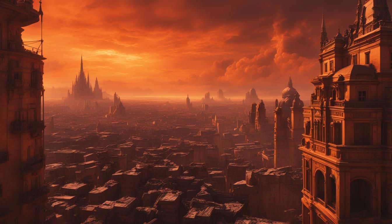Epic Orange Sky Digital Matte Painting