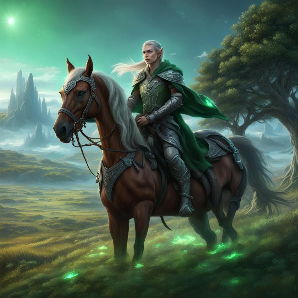 Elf Rider with Crystal, Fantasy Concept Art