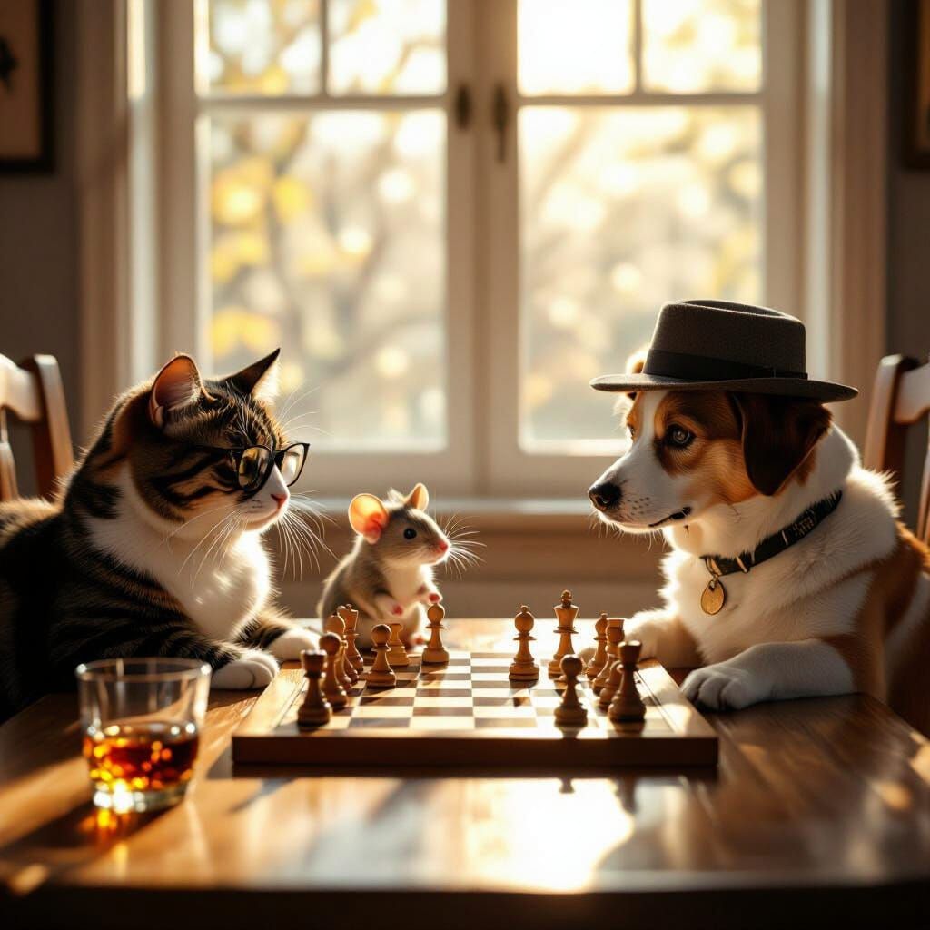 Animals Play Chess in Dramatic Sunlight