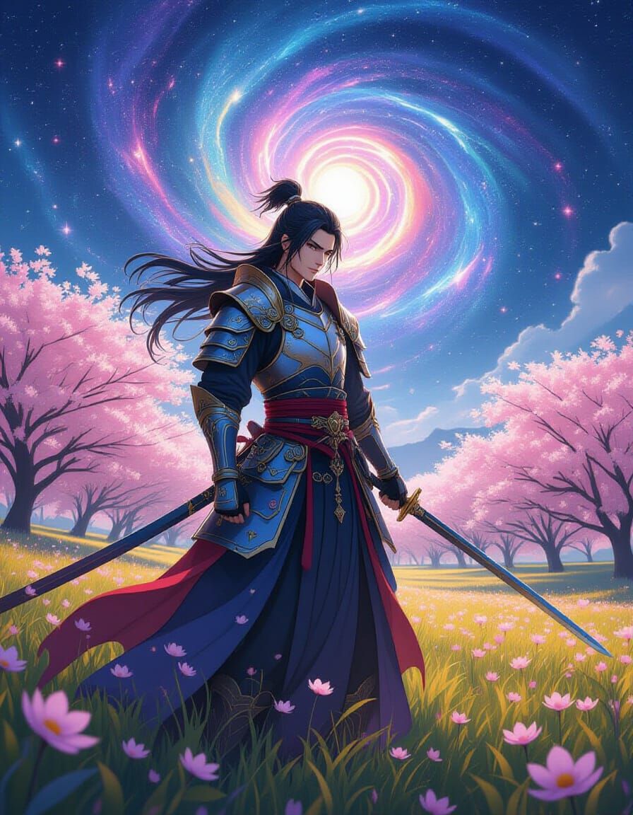 Stardust Samurai in Crystal Cherry Blossom Field