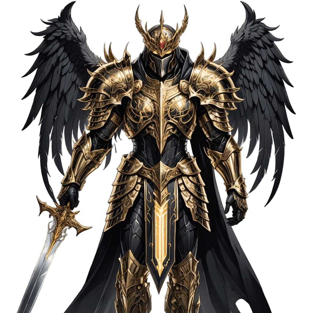 Surreal Anime King in Golden Armor with Glowing Tribal Tatto...