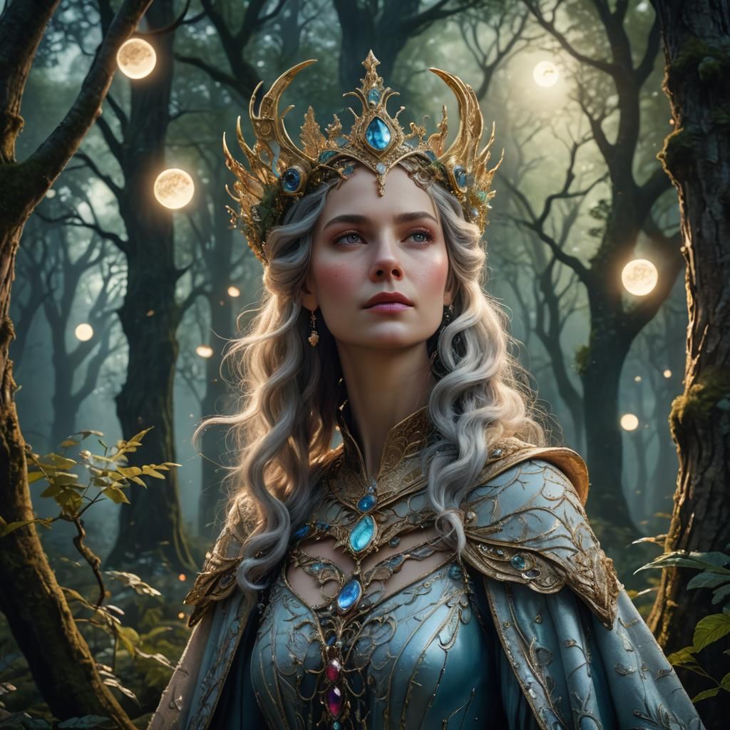 Mystical Queen Portrait in Whimsical Forest