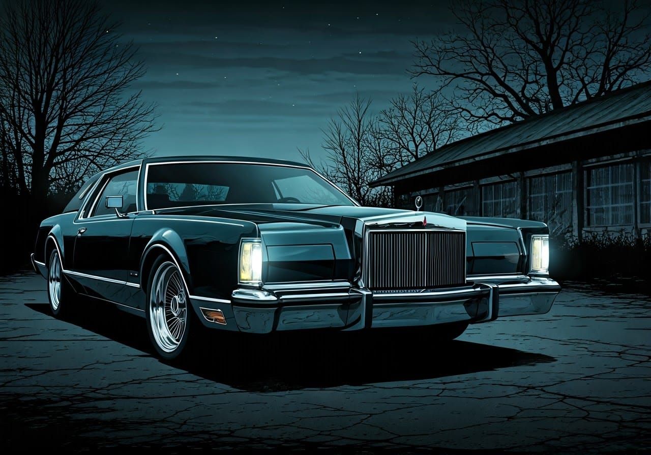 Gloomy Comic-Style Lincoln Continental Mark III in Dark Aggr...
