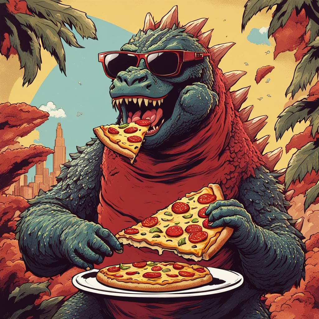 Godzilla's Pizza Break: A Monster in Shades