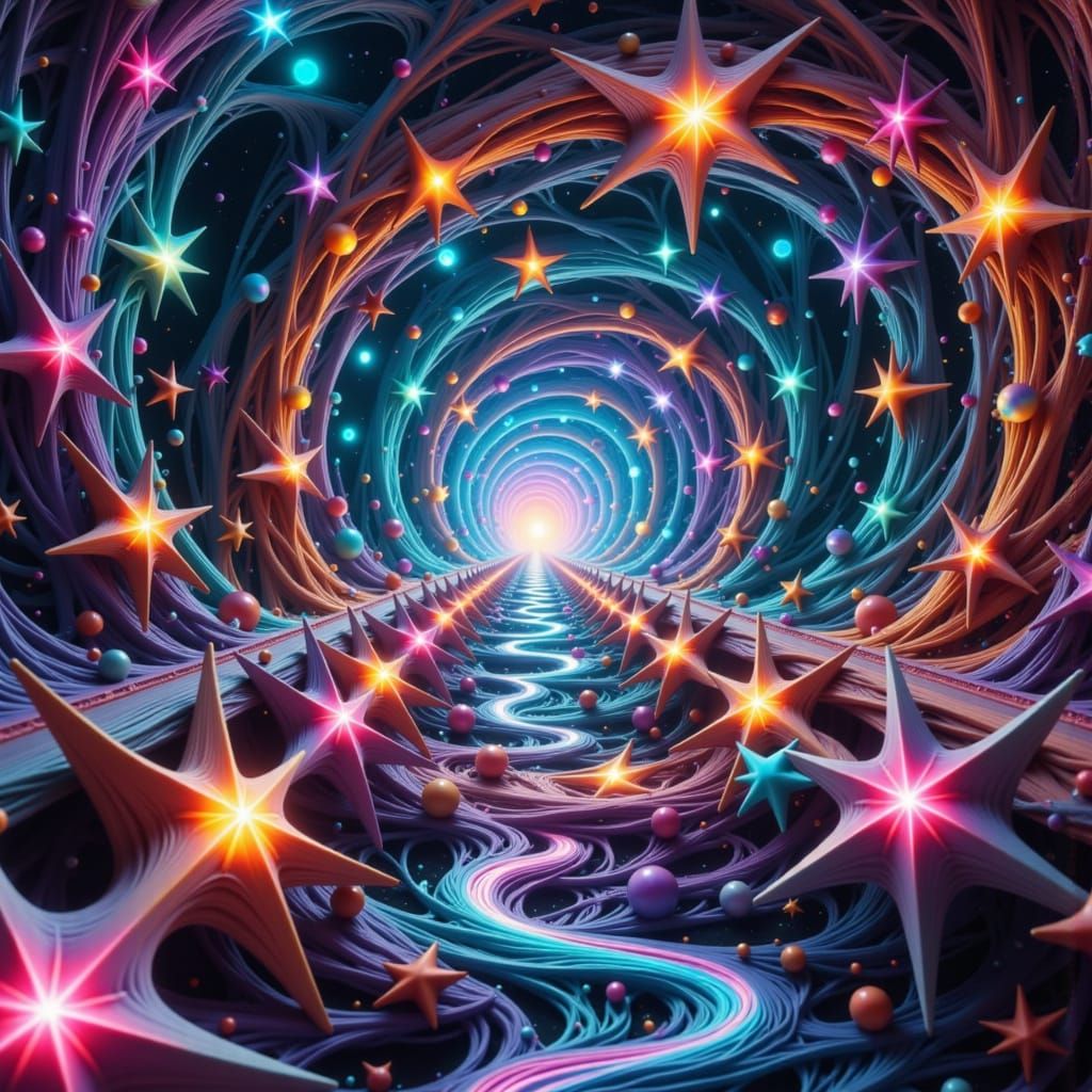 Clay Star Bridge Across Space in Futuristic Style