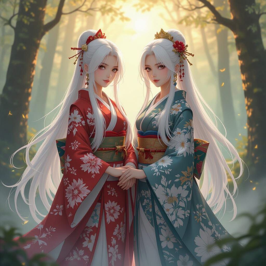 Mystical Princess Sisters in Golden Light