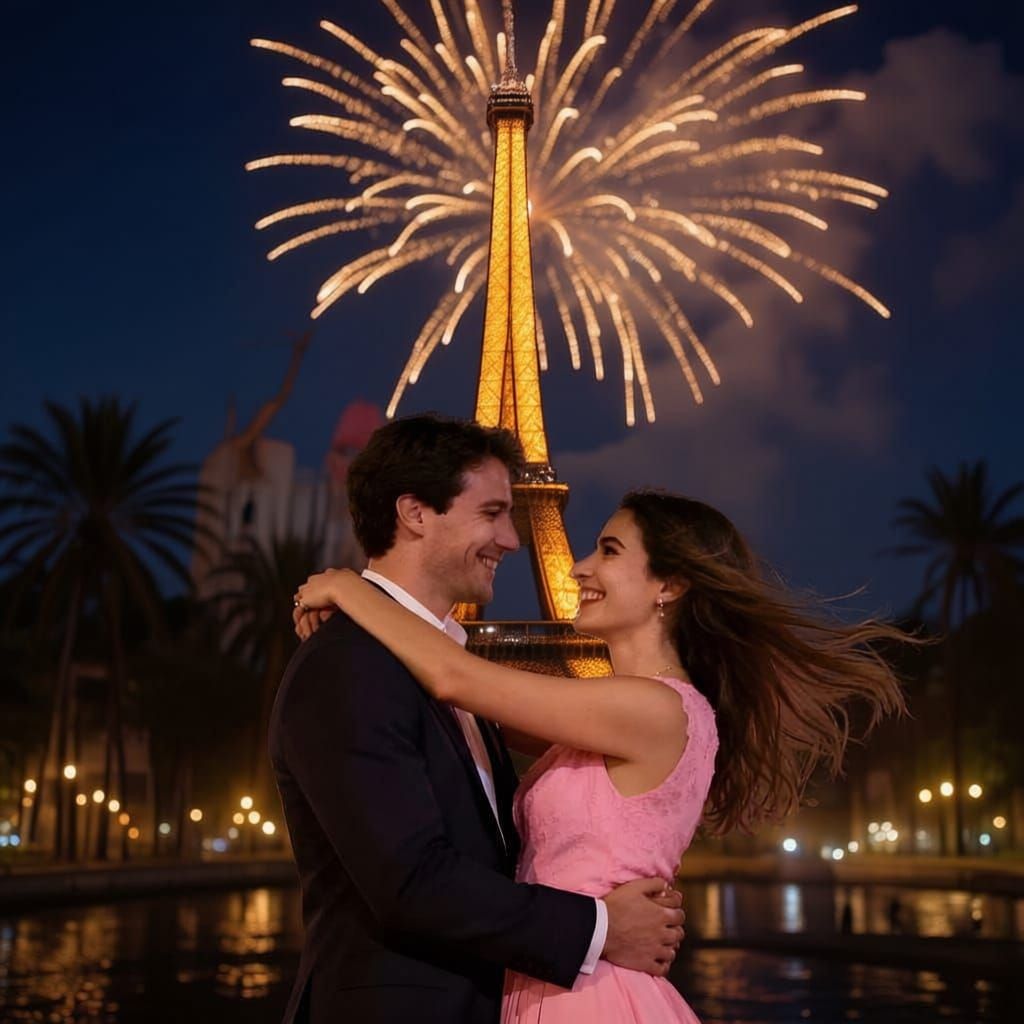 Eiffel Tower Engagement Celebration at Night