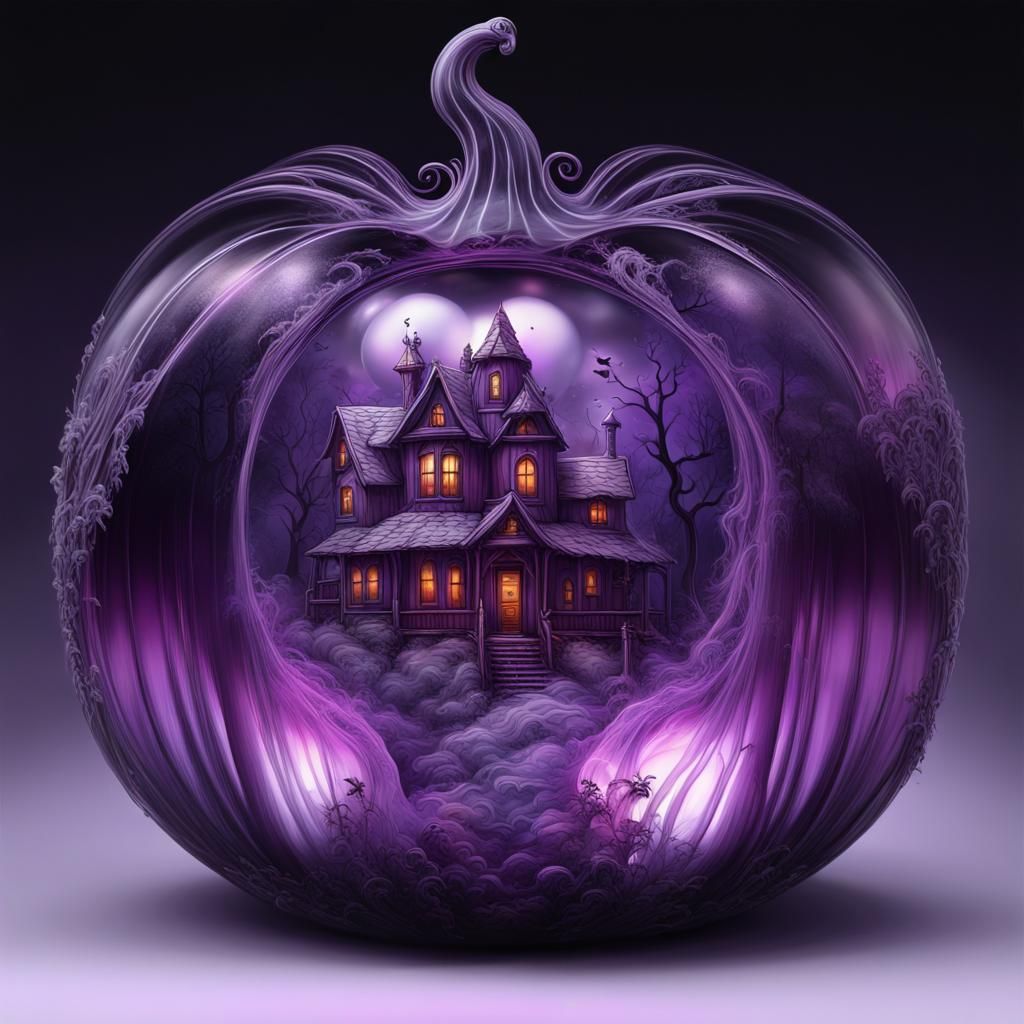 Ethereal Ghost Village Inside Purple Pumpkin