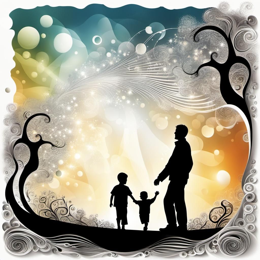 Father and Son Silhouette in Abstract Vector Fractal