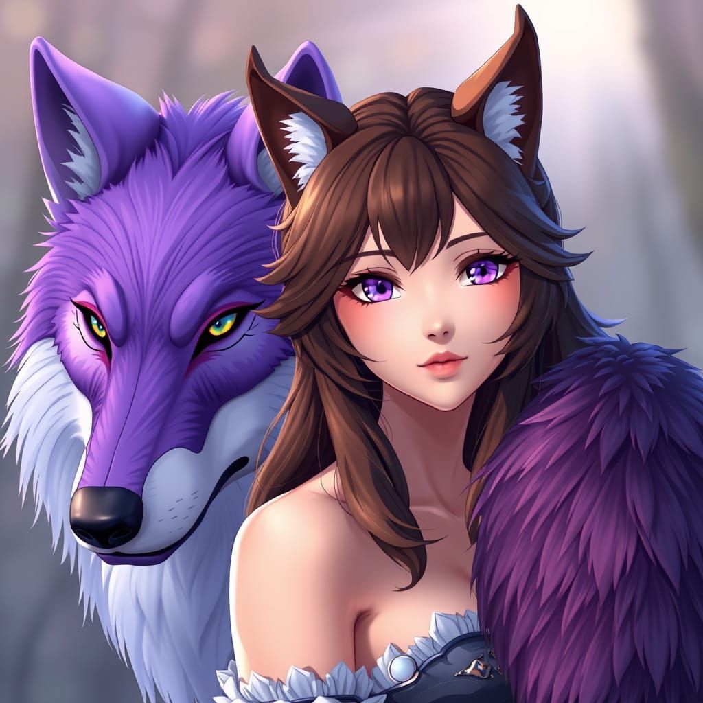 Mystical Guardian with Wolf Familiar in Hyper-Realistic 3D A...