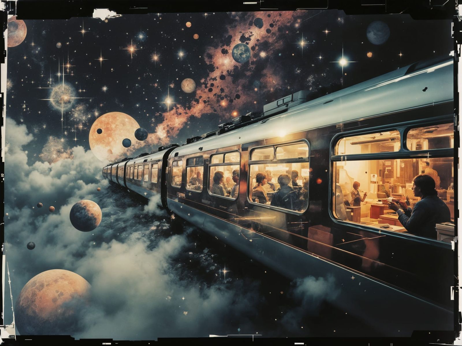 Art Deco Space Train Journey Through Nebulae