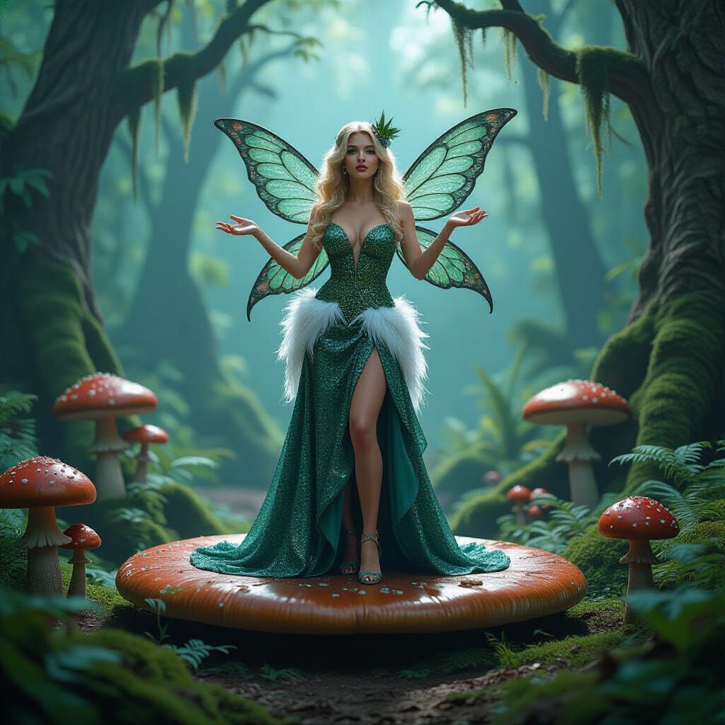Mossy Fairy Showgirl on Mushroom Stage